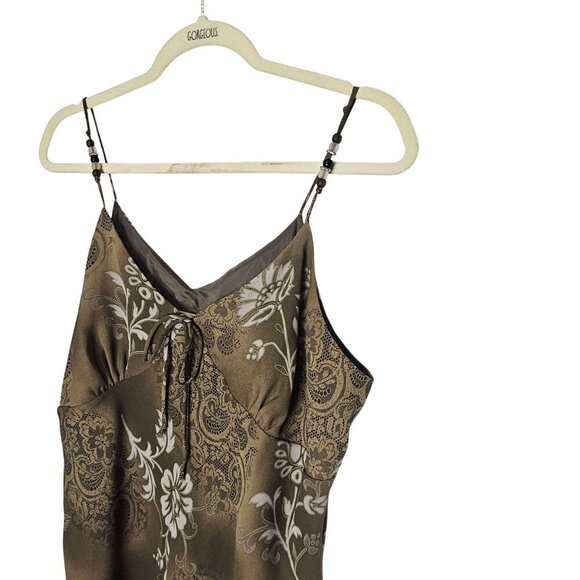 Kathie Lee Collection Vintage 90s Green Floral‎ Midi Dress Lined L Babydoll Slip - Picture 8 of 9